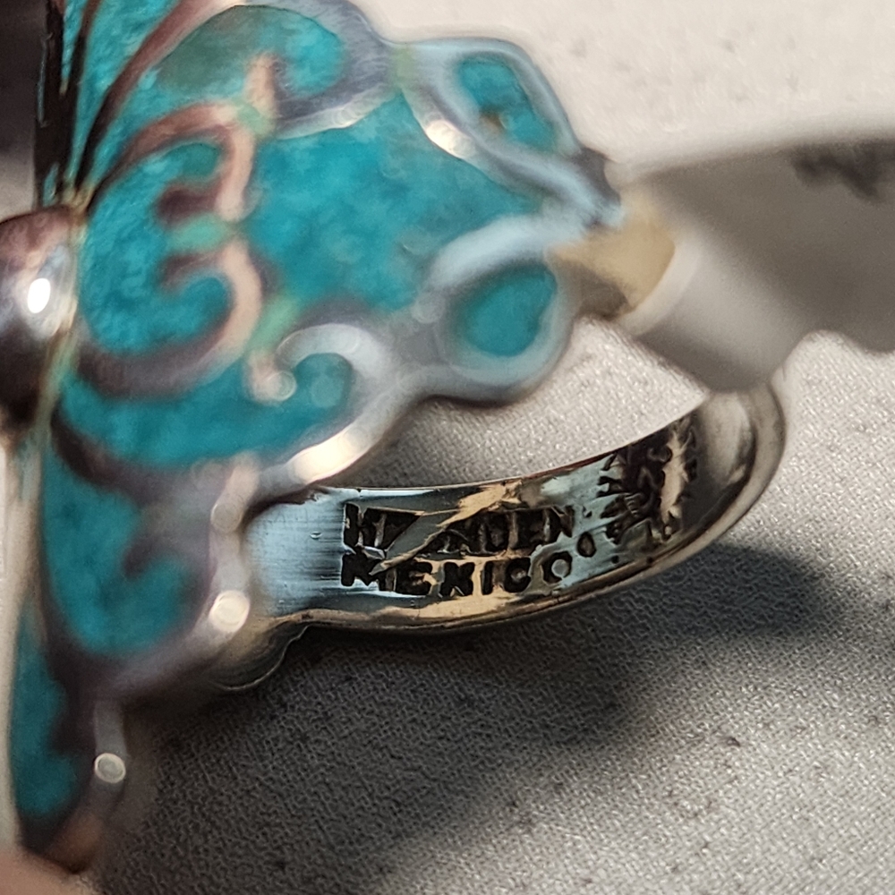 Taxco Sterling Silver & Turquoise Ring Size 7 - Picture 10 of 12